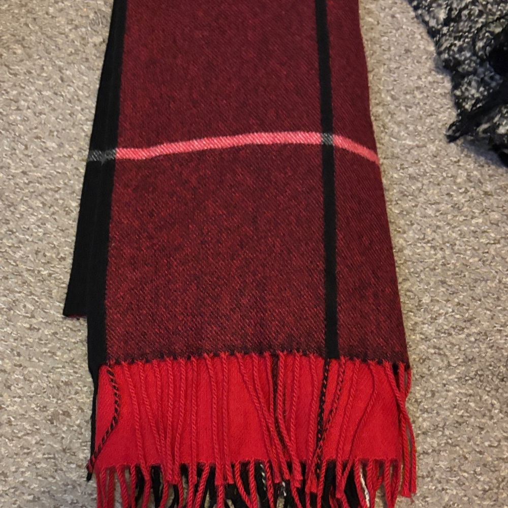 Victoria's Secret Red and Black Plaid Fringe Scarf